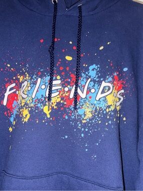 Hanes “Friends” Navy Hoodie with Multicolor NBC Peacock Logo